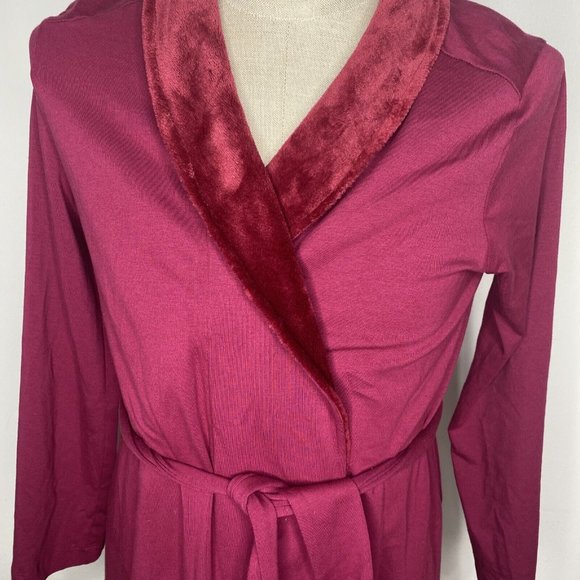 Soma Robe Womens S/M Maroon Velor Collar Short Long Sleeve Pocket Belt - Picture 2 of 7